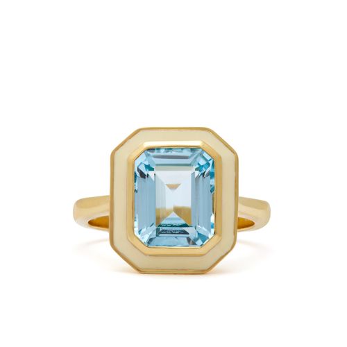 Aurora Cream Enamel and Blue Topaz Ring