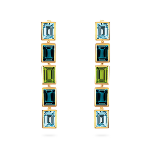 Aurora Sky Blue Topaz, London Blue Topaz and Peridot 5 Drop Earrings