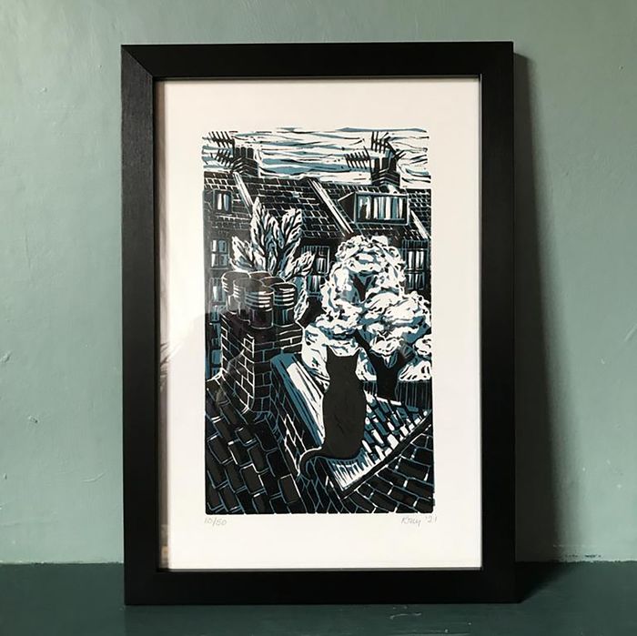 The Non-Adventures of Lockdown Cat, limited edition lino cut prints