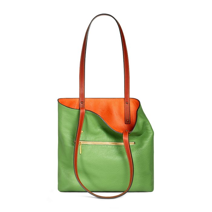 Kent Shopper in Textured Orange and Green Cowhide Leather