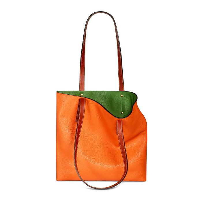 Kenowhit Shopper in Textured Orange and Green Cowhide Leather