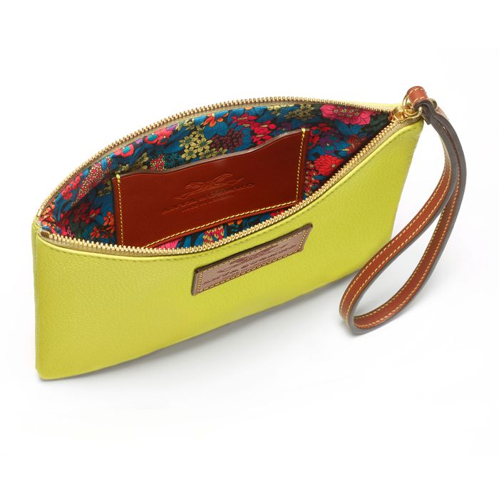 Wristlet in Textured Citron Yellow Cowhide Leather
