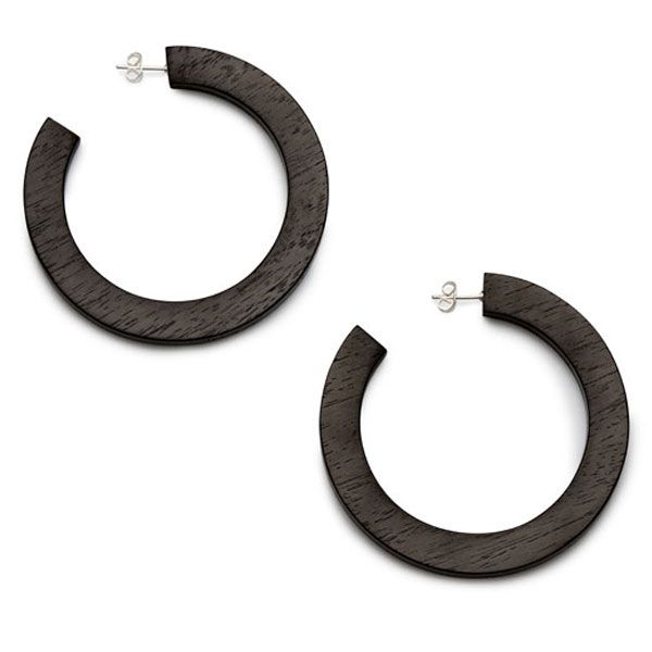 Large Black wood Hoop earring