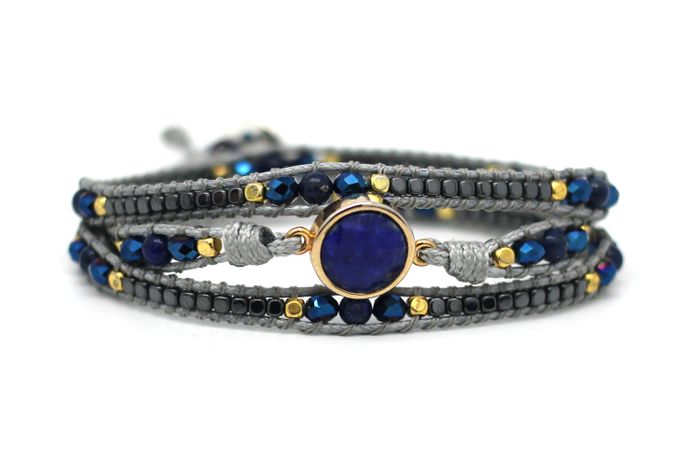 America Blue & Gold Lapis Lazuli Gemstone Wrap Bracelet