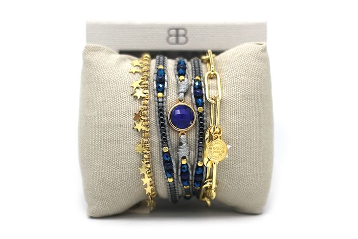 America Blue & Gold Lapis Lazuli Gemstone Wrap Bracelet