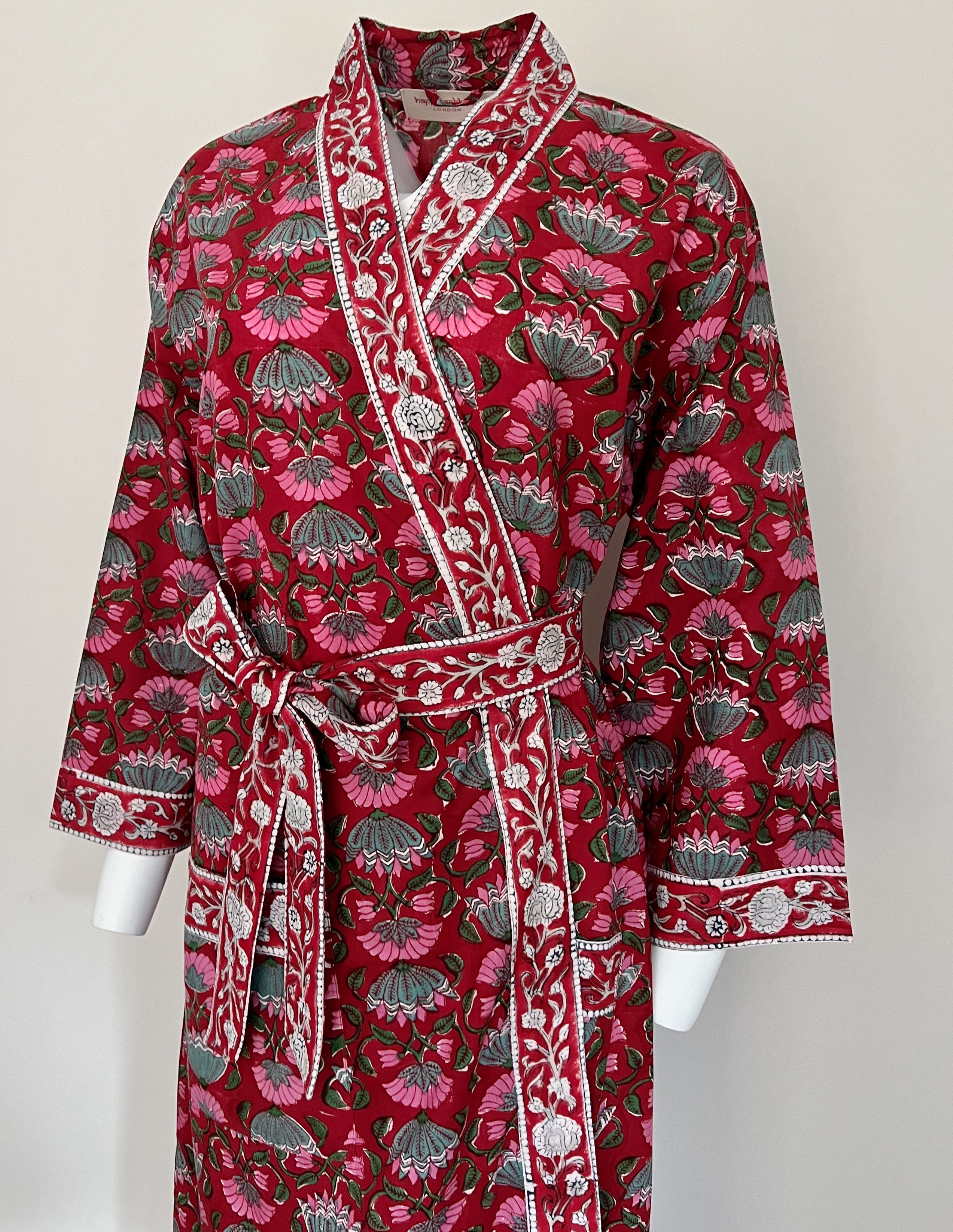 Long Red Block Print Robe