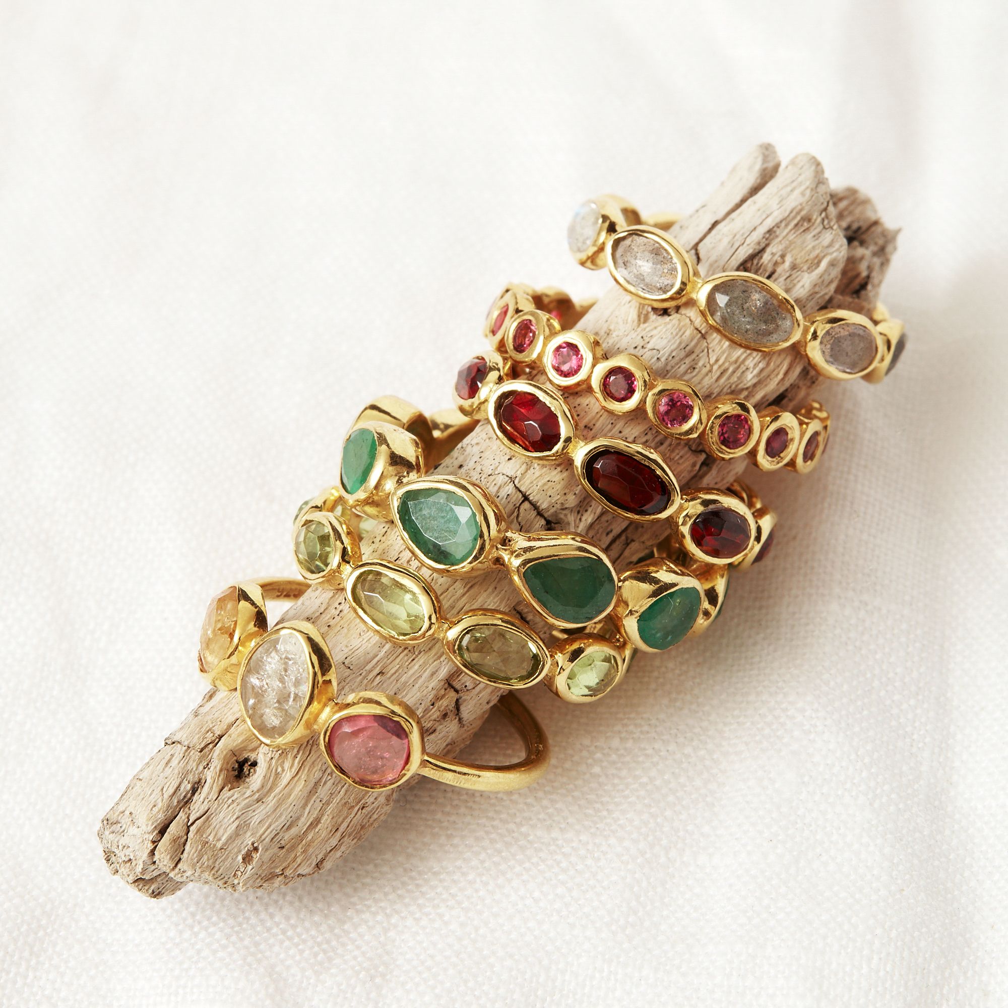 gold gemstone stacking rings