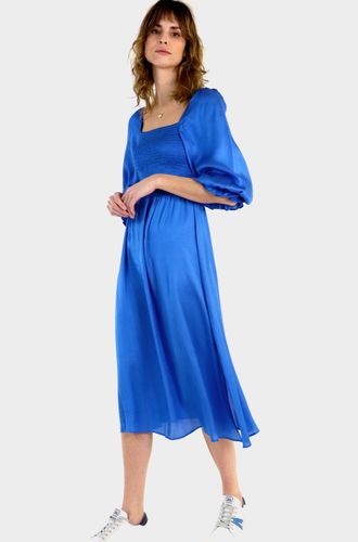 Nancy Puff Sleeve Shirred Midi Dress | Cobalt Blue
