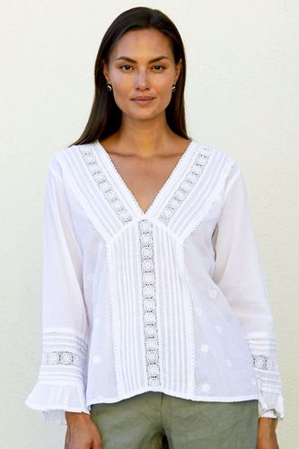 Valentina Organic Cotton Embroidered Lace Shirt | White