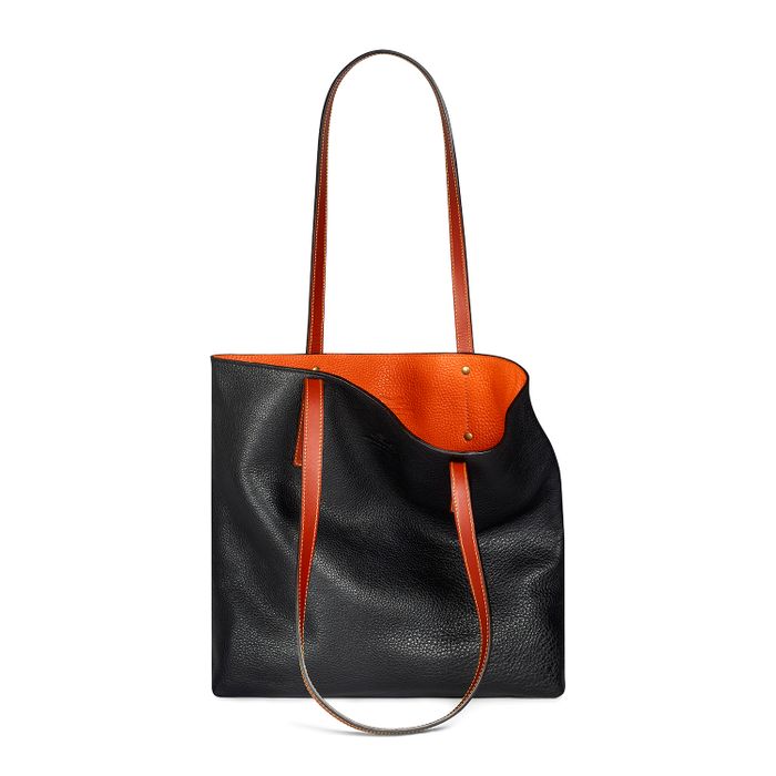 Reversible Kent Shopper in Textured Black and Orange Cowhide Leather