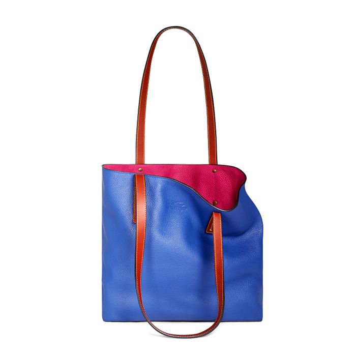 Reversible Kent Shopper in Textured Royal Blue and Pink Cowhide Leather