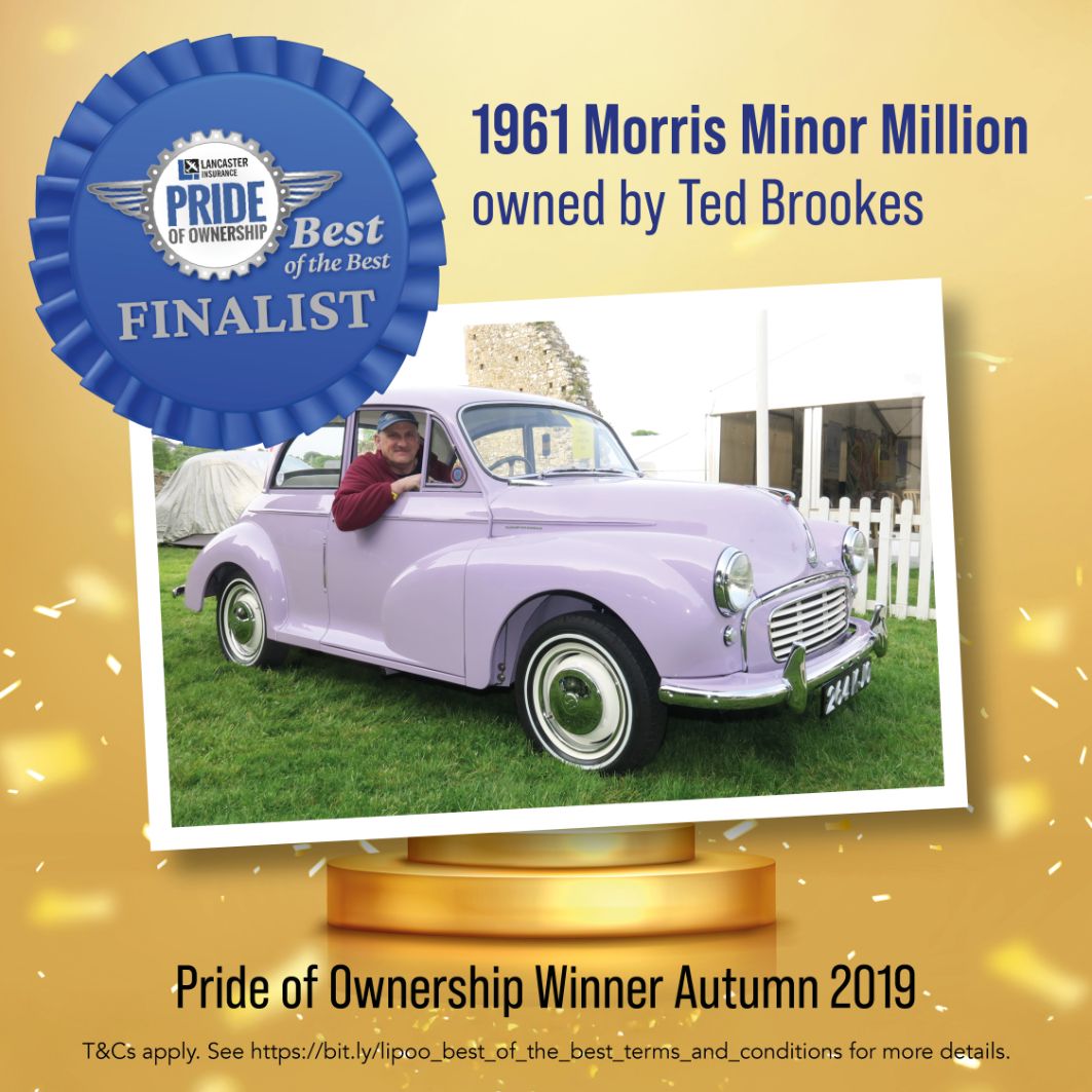 1961 Morris Minor Million in light purple owned by Ted Brookes, a Lancaster Insurance Pride of Ownership Winner Autumn 2019 and Best of the Best Finalist.