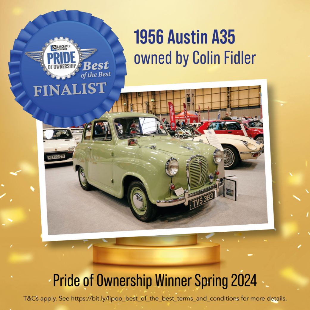 1956 Austin A35 in light green owned by Colin Fidler, a Lancaster Insurance Pride of Ownership Winner Spring 2024 and Best of the Best Finalist.