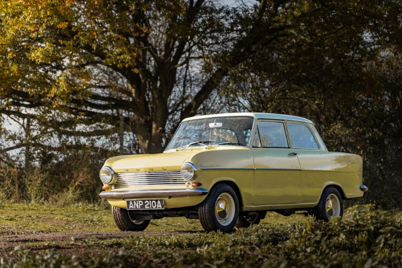 Pale yellow vintage Opel Kadett classic German car two-door sedan