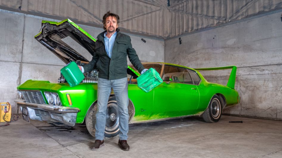 Richard Hammond with lime green custom Buick Riviera classic car celebrity petrolhead