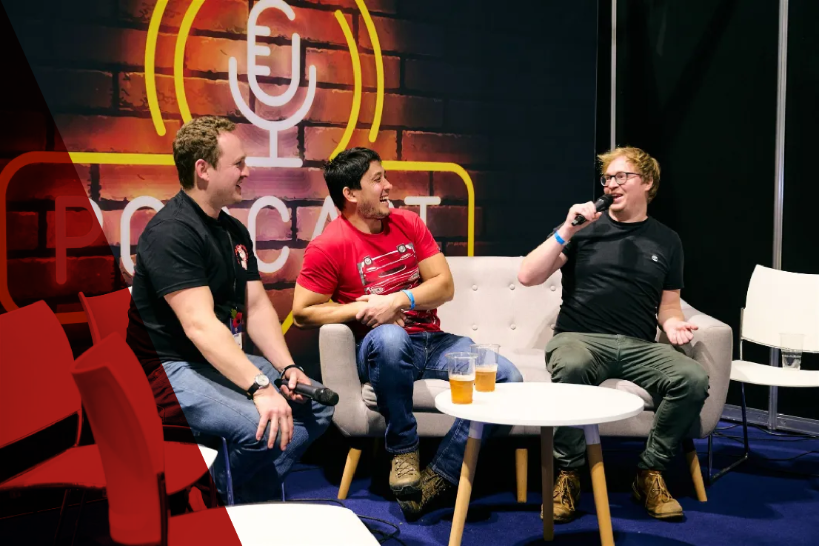 Your favourite Podcasters recording live at the Classic Motor Show Podcast Caf&eacute;, engaging with guests.
