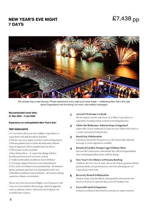 Unforgettable Copacabana New Year's Eve - 7 days