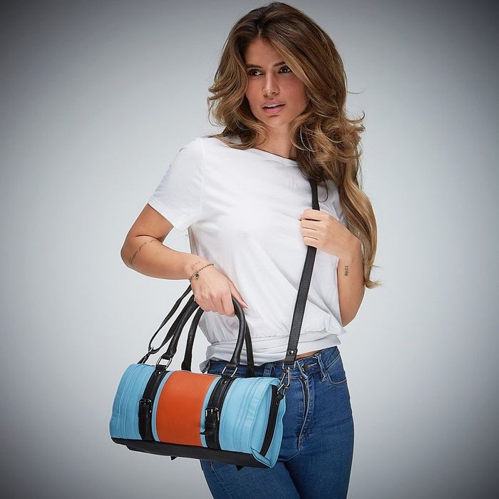 Grandprix Originals Leather Bowling Handbag Blue and Orange