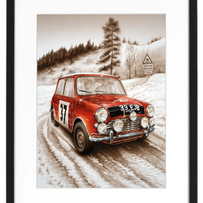 Red Mini Cooper S Monte Carlo Rally car snowy classic racing underdog