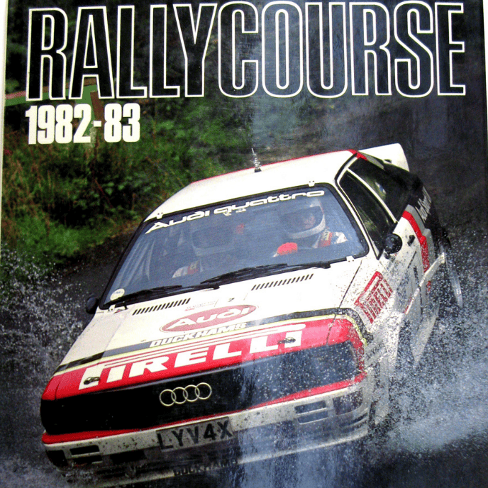 Red Audi Quattro rally car on water splash book cover 1982 1983 Group B history
