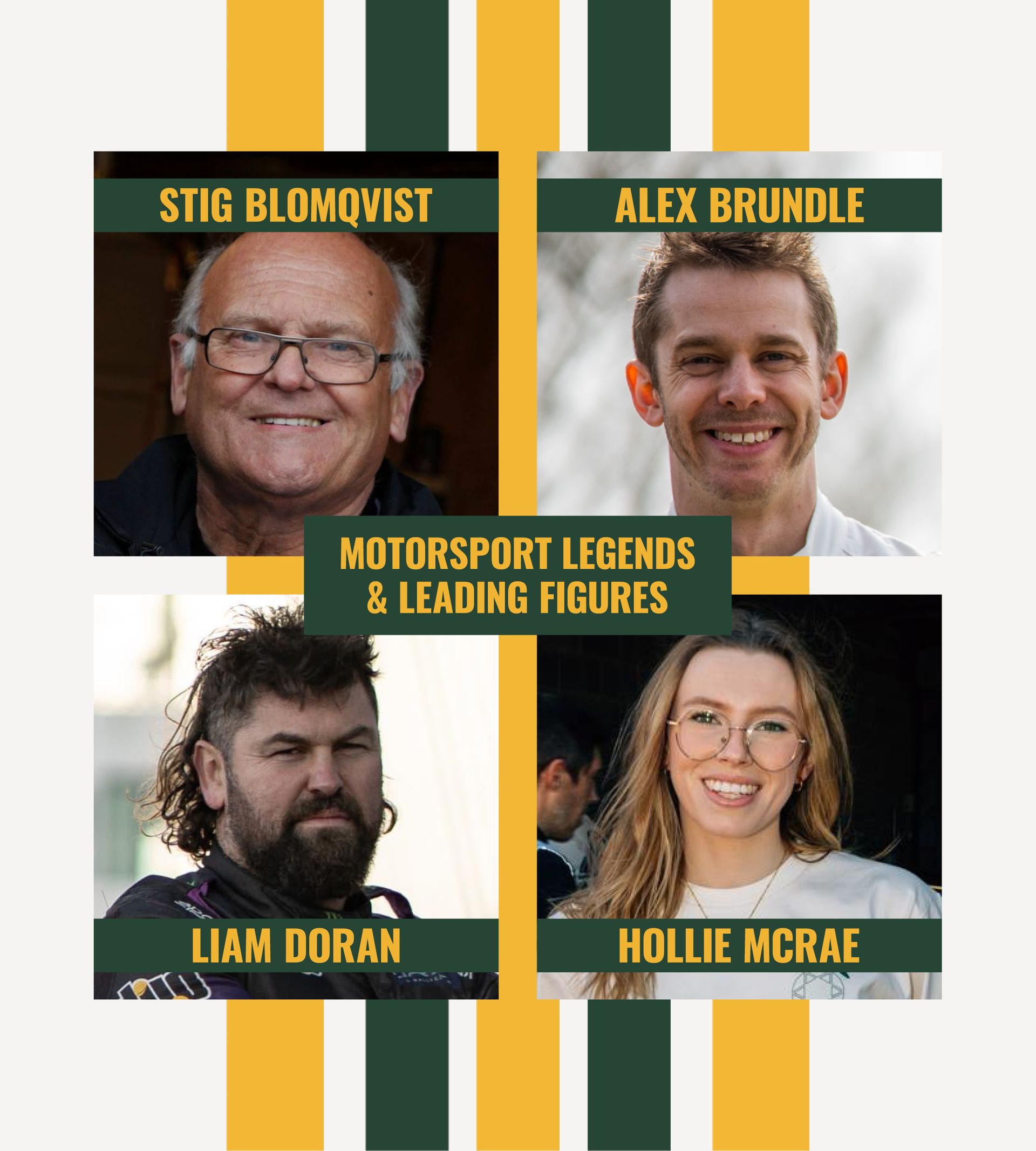 Motorsport legends Stig Blomqvist, Alex Brundle, Liam Doran and Hollie McRae participating in an interview on the Talk Motorsport stage at Race Retro