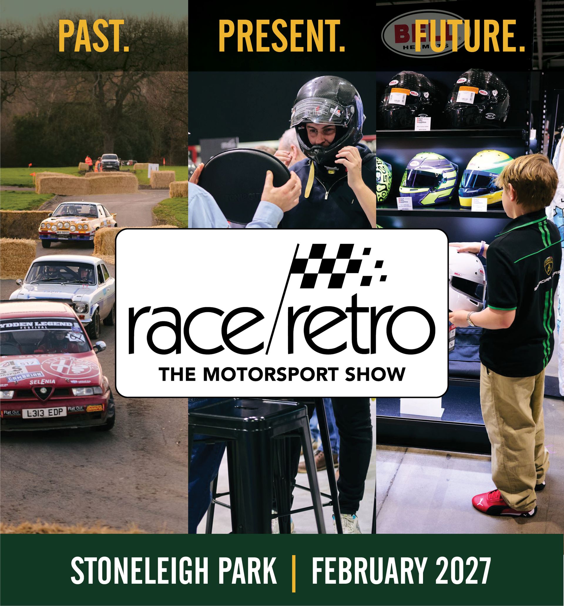 Race Retro The Motorsport Show 2027 event banner announcing dates February 19-21 at Stoneleigh Park, Past, Present and Future of motorsport covered.