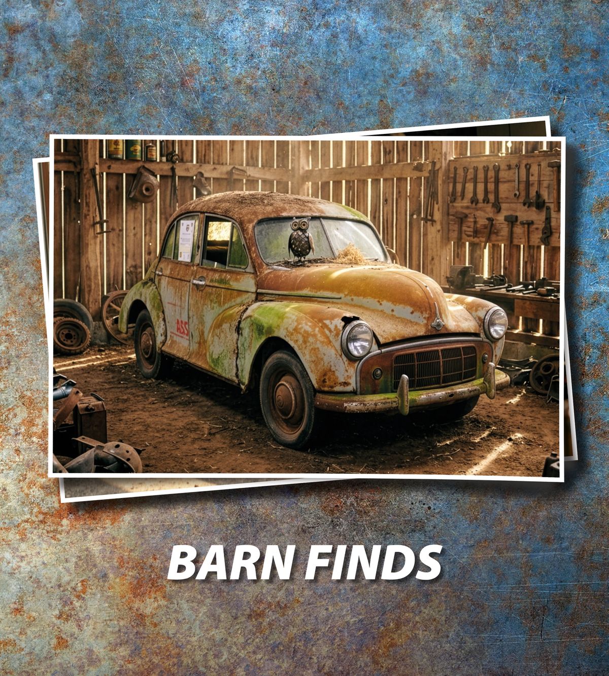 A rusty Morris Minor Barn Find with plemty of patina, in a barn