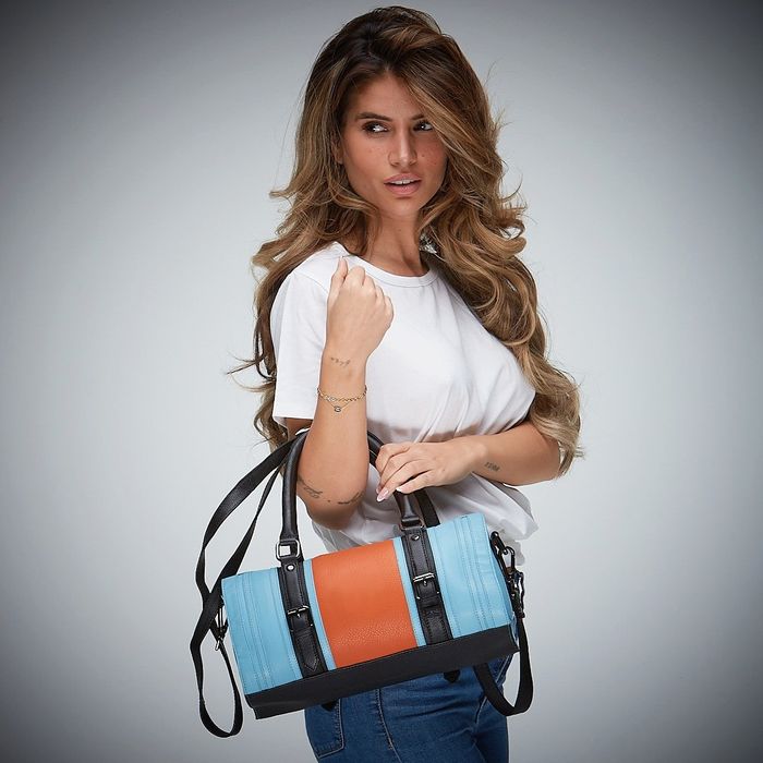 Grandprix Originals Leather Bowling Handbag Blue and Orange