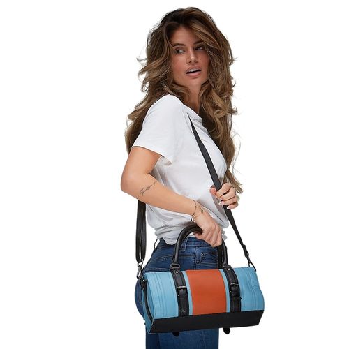 Grandprix Originals Leather Bowling Handbag Blue and Orange