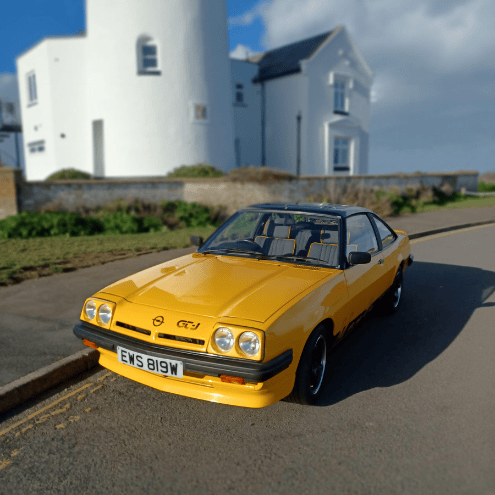 Yellow Opel Manta GT/J classic car owned by Clive Moss at the Practical Classics Classic Car & Restoration Show.
