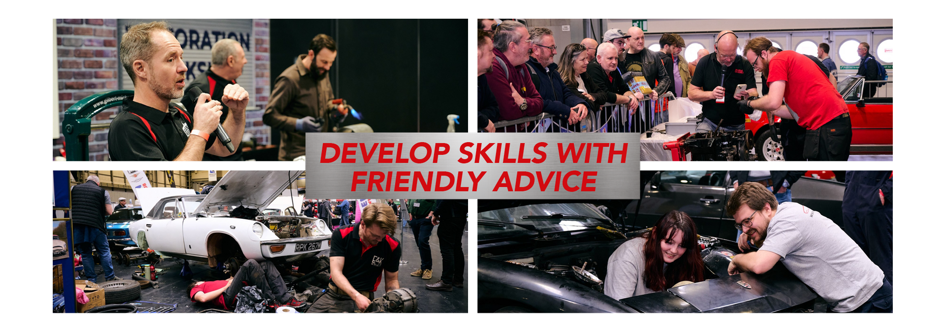 Live classic car restoration workshops and engine repair tutorials where enthusiasts develop skills with friendly expert advice.