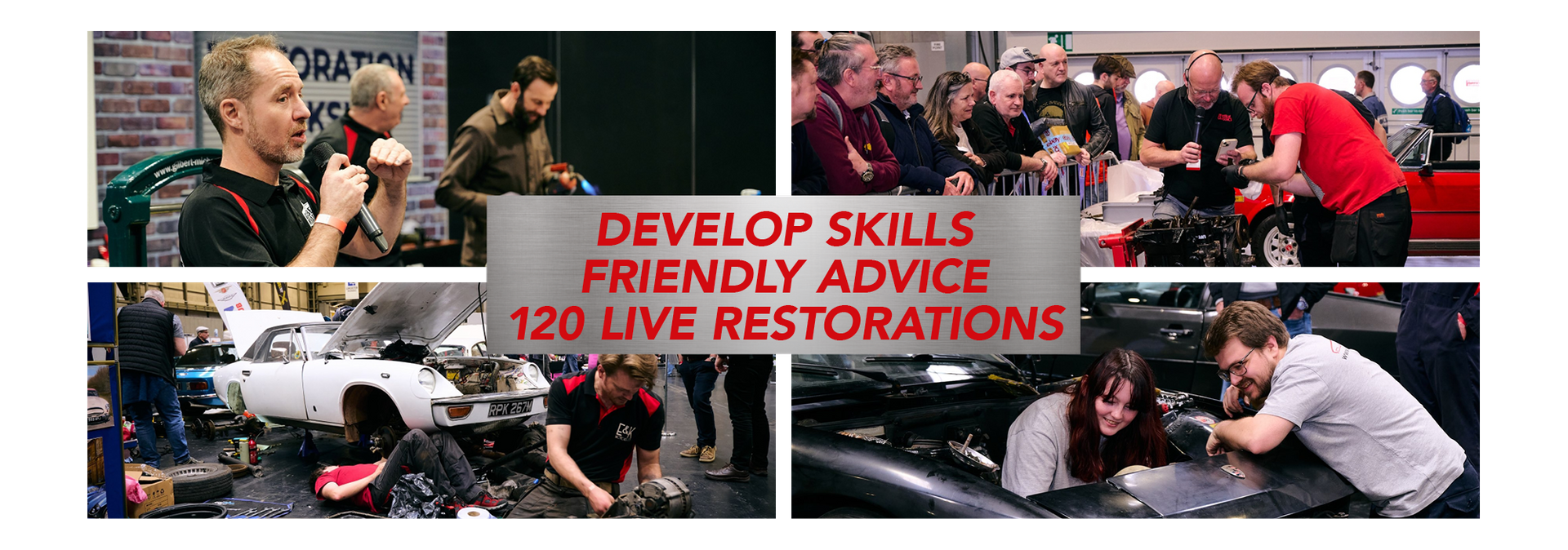 Live classic car restoration workshops and engine repair tutorials where enthusiasts develop skills with friendly expert advice.