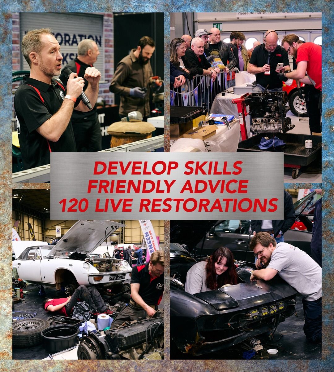 Live classic car restoration workshops and engine repair tutorials where enthusiasts develop skills with friendly expert advice.