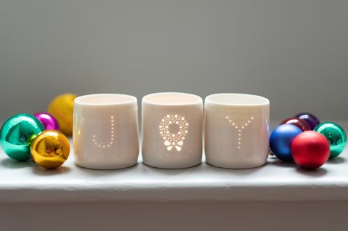 Joy Letter Mini Porcelain Tealight Holder Set