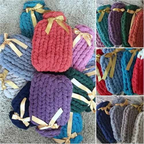 chunky hand knit hot water bottle covers
