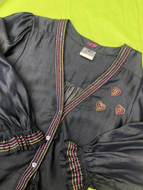 The Notting Hill Dress - Personalised Dark Chambray with Neon Embroidery