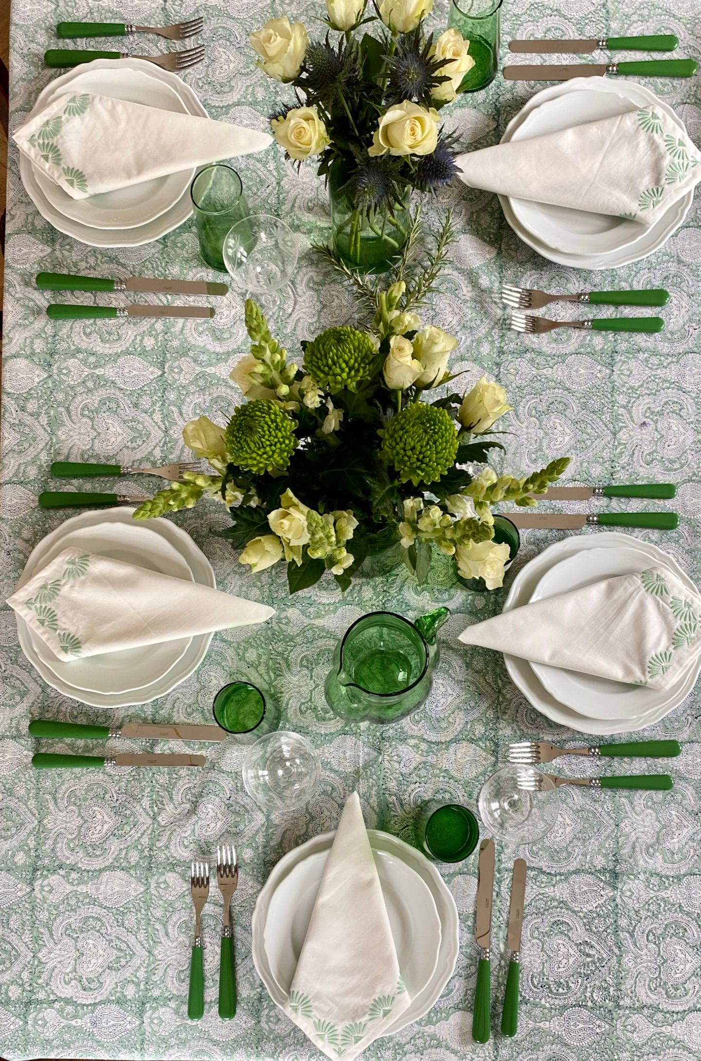 BAROQUE JADE Blockprint Tablecloth