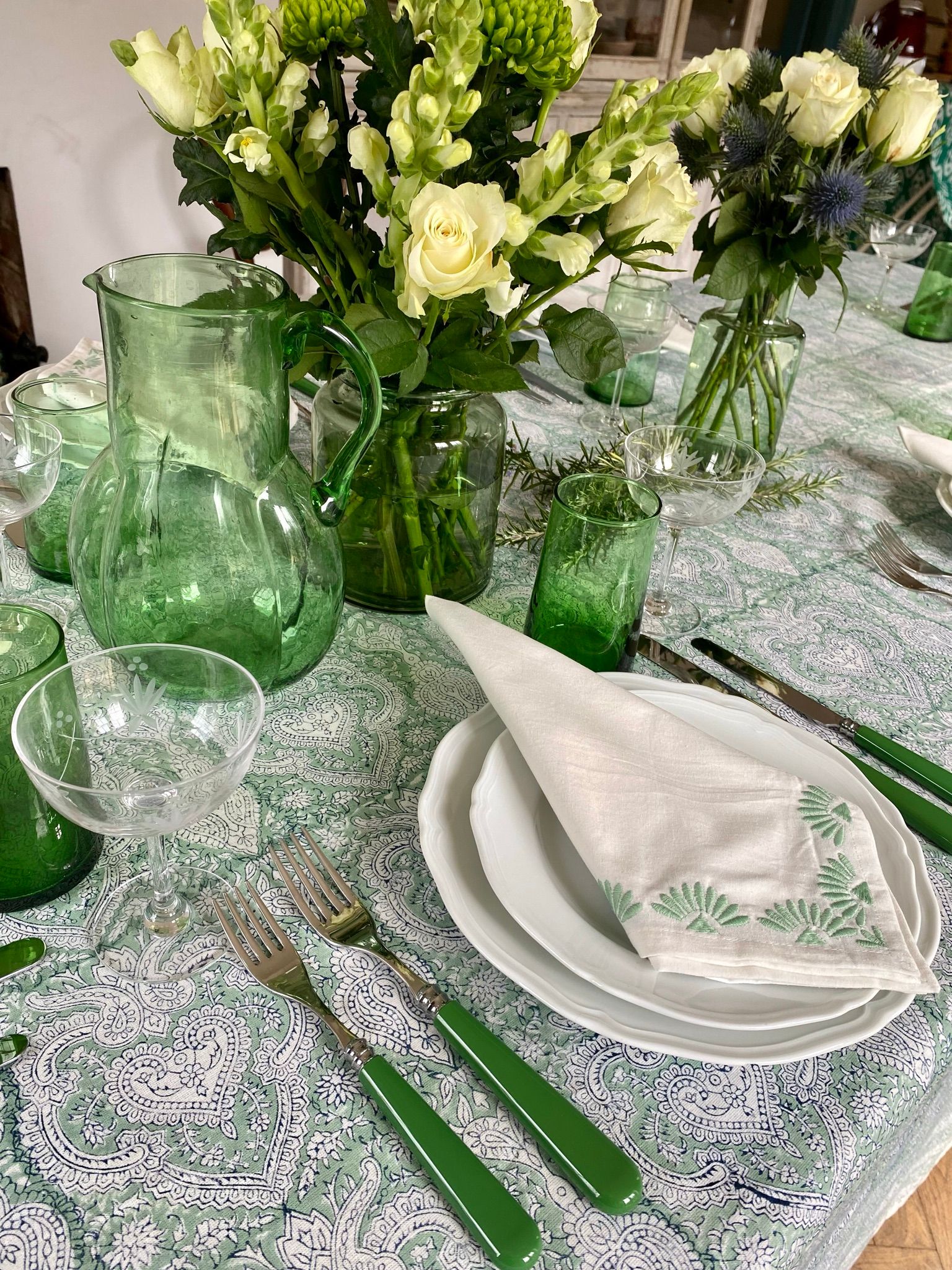 BAROQUE JADE Blockprint Tablecloth