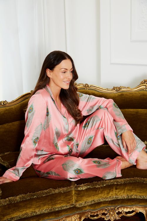 Traditional Satin Pyjamas, Peacock Print