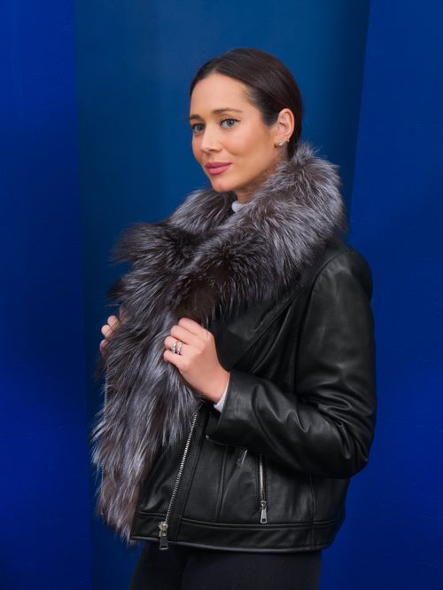 Sheep Leather Jacket with Removable Fox Collar