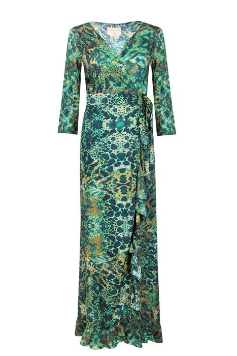 Emerald Leopard Ruffle Wrap Dress