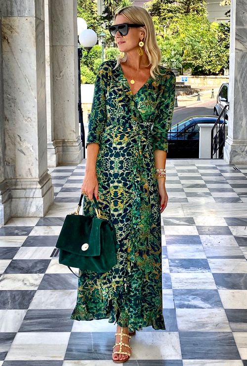 Emerald Leopard Ruffle Wrap Dress