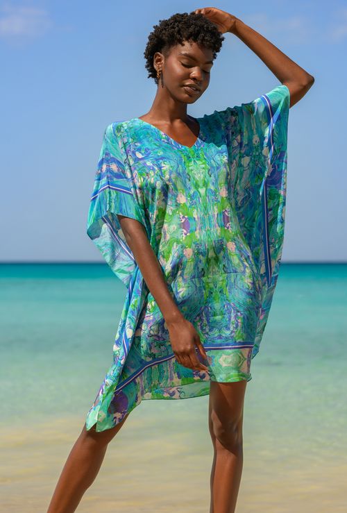 Turquoise Glow Classic Silk Kaftan