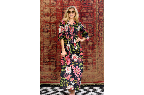 Cotton Annabel Maxi Dress in Black Floral