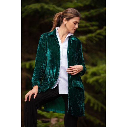 Kensington Silk Velvet Shirt/Jacket In Emerald Green