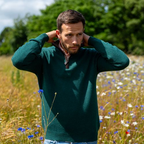Zip Neck Jumper in Cashmere and Merino