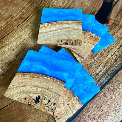 Wood and epoxy resin coaster sets (4)