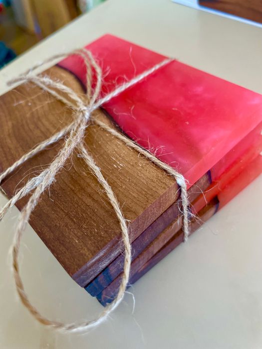 Wood and epoxy resin coaster sets (4)