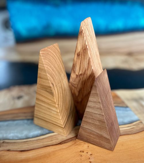 Trio of English hardwood contemporary Christmas Trees