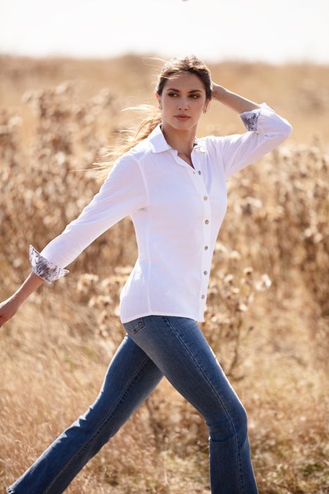 White Cotton Shirt with Liberty print Trim